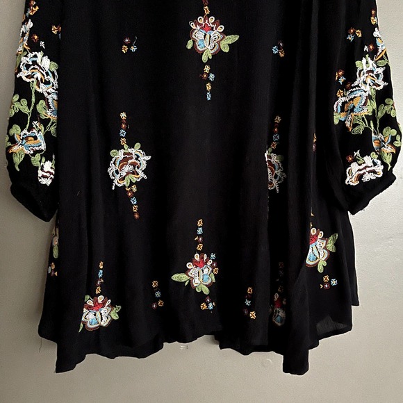 Free People Oxford Embroidered Mini Dress Black Sz Large Floral Embroidery Boho - Picture 8 of 15